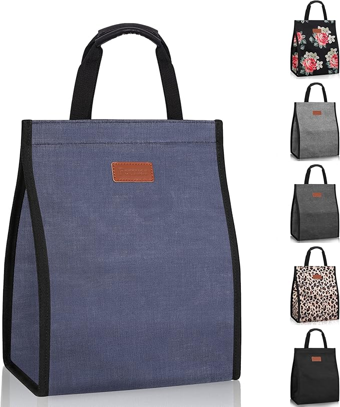 Lunch Bags for Women Insulated Reusable Lunch Tote with Internal Pocket, Lunch Tote bag for Work (Blue)