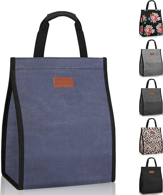 Lunch Bags for Women Insulated Reusable Lunch Tote with Internal Pocket, Lunch Tote bag for Work (Blue)