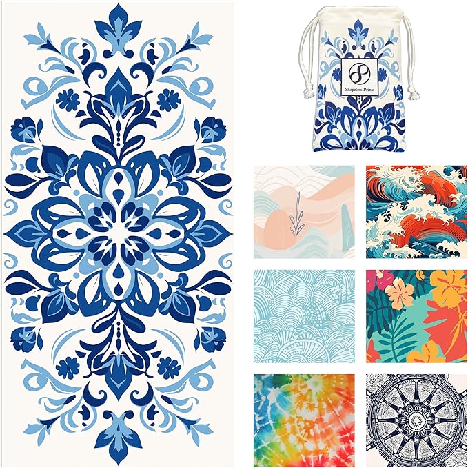 Microfiber Beach Towels - Soft & Lightweight - Absorbent, Quick Dry, Sand Free - Perfect for Beach, Pool, Travel, Camping, Picnic, Yoga - Matching Travel Bag - XL - Mediterranean Blue