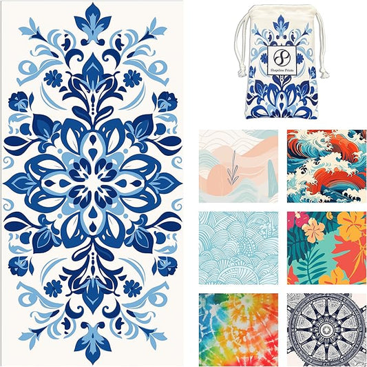 Microfiber Beach Towels - Soft & Lightweight - Absorbent, Quick Dry, Sand Free - Perfect for Beach, Pool, Travel, Camping, Picnic, Yoga - Matching Travel Bag - XL - Mediterranean Blue