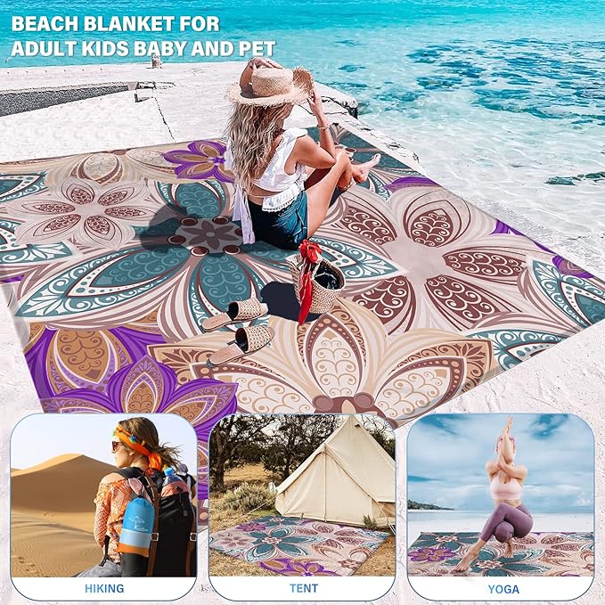 Beach Blanket Oversized Extra Large 78" X 81",Waterproof Sandproof Beach Blanket 1-7 Adults Lightweight Durable for Travel Camping Hiking Picnic