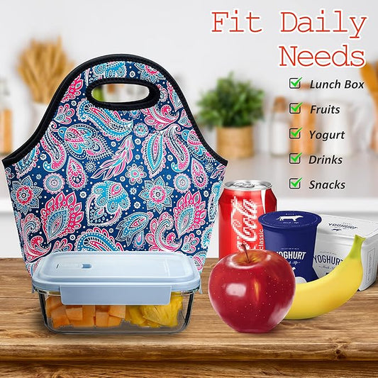 Neoprene Lunch Bags Thermal Insulated Lunch Tote Bag Reusable Washable Neoprene Picnic Bag for Women Men