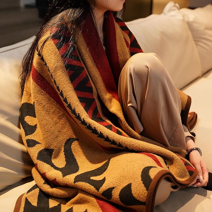 PuTian Merino Wool Blanket - 51" x 63" Thick Warm Soft Washable Twin Throw - Great for Bed Couch Camping Outdoor Pets Travel, Khaki