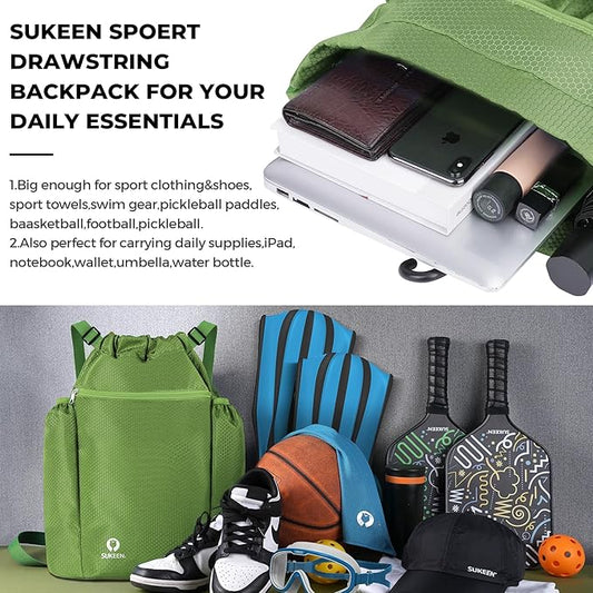 Sukeen Drawstring Backpack Swim Bag Lightweight String Backpack for Beach Pickleball Swimming Pool Gym Workout Gear Sport