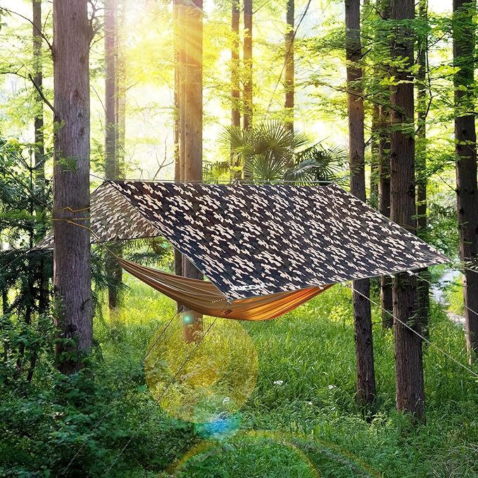 Waterproof Camping Tarp - 10X16.4ft Hammock Rain Fly, Ultralight & Portable & UV Protection Backpacking Tarp, Multifunctional for Outdoor Adventure, Hiking, Tent, Hammock