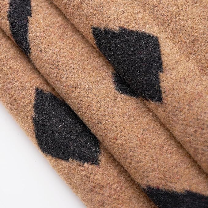 PuTian Merino Wool Blanket - Large Warm Soft Washable Wool Throw for Bed Couch Camping Outdoor Travel Emergency, Camel Check