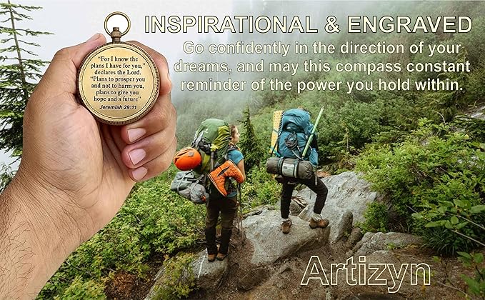 For I Know The Plans I Have For You Brass Magnetic Compass Engraved with Scripture Jeremiah 29:11, Directional Compass, Religious Gifts For Men, Easter Gifts For Teen Boys