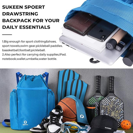 Sukeen Drawstring Backpack Swim Bag Lightweight String Backpack for Beach Pickleball Swimming Pool Gym Workout Gear Sport