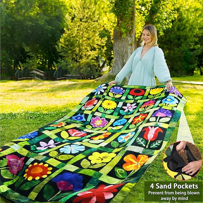 Picnic Blankets Beach Blanket 80" X 80" Extra Large Waterproof Camping Blankets Portable Outdoor Mat 3-Layer blanket for Beach, Hiking, Park, Music Festival, Grass Lawn,Travel