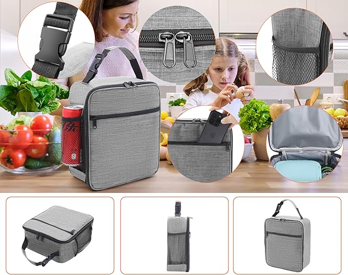 Lunch Box for Men - Reusable Lunch Bag Men Adult Women- Insulated Small LunchBox (Light Gray)
