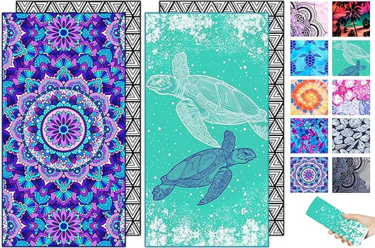 Microfiber Beach Towel – Sea Turtle Mandala Quick Dry Lightweight Sand Free Oversized Towel Accessories Travel Must Have Swim Pool Yoga Camping Gear Summer Cruise Ship Essentials Compact Gift 71" 32"