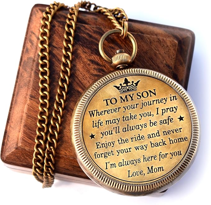 to My Son Compass with Wooden Box-Mom to Son Compass–Father to Son Gifts- to My Grandson -Graduation Day Gifts for Son-Birthday, Baptism, Graduation, Confirmation, Communion Compass for Women Men