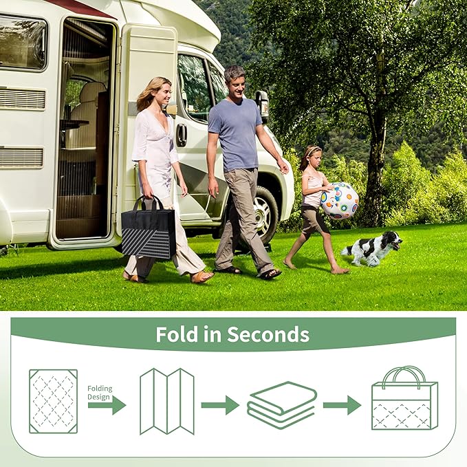 GENIMO Outdoor Rug 9'x12' for Patio Waterproof Clearance, Reversible Outdoor Plastic Straw Rug, Lightweight Carpet Camping Mat for Rv, Camper, Picnic, Balcony, Backyard, Deck, Porch, Black & Gray