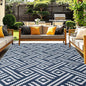 OPPODREAM Outdoor Rug 5x8 Ft, Waterproof Outdoor Plastic Straw Rug for Patio, Reversible Out Door Carpet for Camping, Deck, Rv, 5 x 8 Area Carpet for Balcony, Porch, Backyard, White and Navy Blue