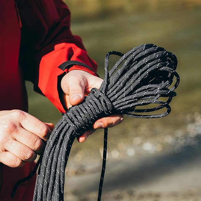GEAR AID 1100 Paracord and Carabiner, 5.5 mm Heavy-Duty Cord for Camping and Survival, Black Reflective