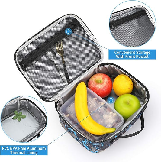 rickyh style Lunch Box with Padded Liner, Spacious Insulated Lunch Bag Durable Thermal Lunch Cooler Pack with Strap for Men Women Boys Girls Adults School Sports Beach Picnic Work Camp,2 Pocket