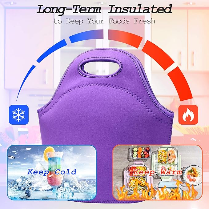 Neoprene Lunch Bags Thermal Insulated Lunch Tote Bag Reusable Washable Neoprene Picnic Bag for Women Men