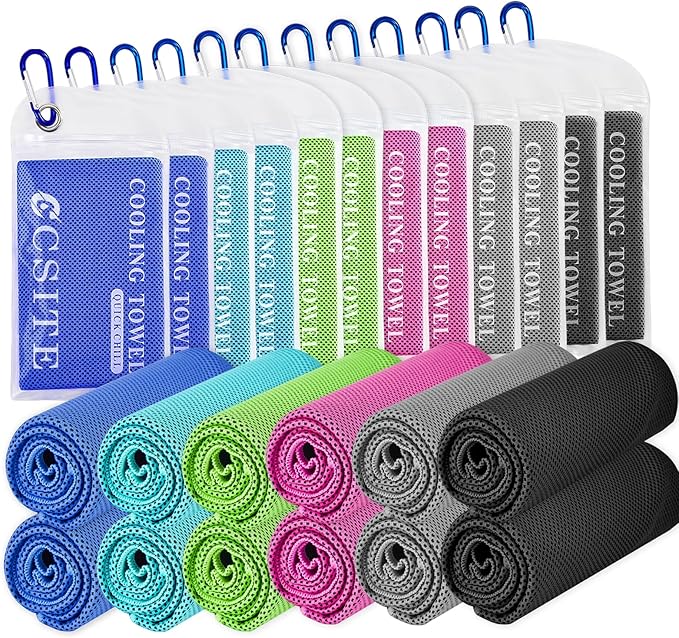 12 Pack Cooling Towels Bulk (47"x12") for Neck and Face, Ice Towel for Hot Weather, Soft Breathable Chilly Gym Towels, Microfiber Towel for Work Out, Yoga, Running, Camping & More Activities