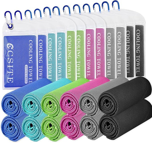 12 Pack Cooling Towels Bulk (47"x12") for Neck and Face, Ice Towel for Hot Weather, Soft Breathable Chilly Gym Towels, Microfiber Towel for Work Out, Yoga, Running, Camping & More Activities
