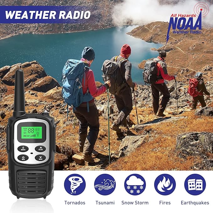 Rechargeable Walkie Talkies,Fvamom Walkies Talkies for Adults with 22 Channels,Long Range Walkie Talkies with NOAA Weather Channels,VOX LCD Display LED Flashlight for Hiking Camping Trip(Silver)