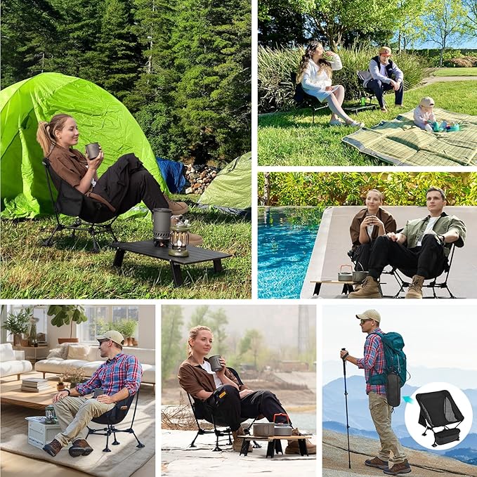 ATEPA Backpacking Chair, Ultralight Folding Portable Small Camping Chairs for Adults Compact Foldable Beach Seat with Anti-Sinking Feet & Aluminum Frame for Outdoor Hiking Travel Fishing