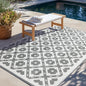 Waterproof Outdoor Rug 4x6 ft, Reversible Plastic Straw Rug, Easy to Clean Patio Rug, Portable Carpet for Patio, RV, Deck, Balcony, Backyard, Picnic, Beach, Square Dashed, Gray