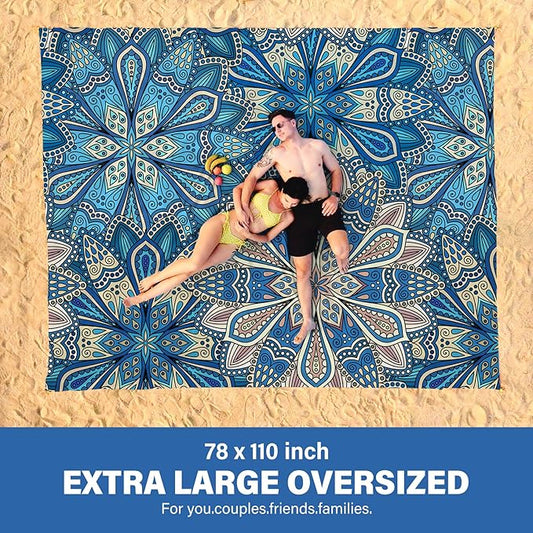Beach Blanket Oversized Extra Large78 X 110",Waterproof Sandproof Beach Blanket 2-8 Adults Lightweight Durable for Travel Camping Hiking Picnic