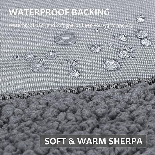 Tirrinia Outdoors Waterproof Throw Blanket, 51”x 59” Sherpa Fleece Stadium Windproof Mat for Boat, Traveling, Camping, Hiking, Football - Machine Washable, Light Grey