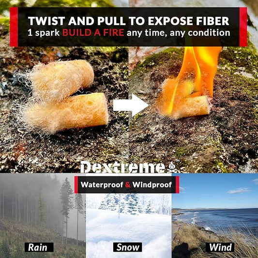 Dextreme Fire Plugs (200 Plugs) Waterproof Fire Starter for Campfires, Emergencies, Survival, Fire Pits, Grills | 5+ Minute Burn | All Natural | Made in North America
