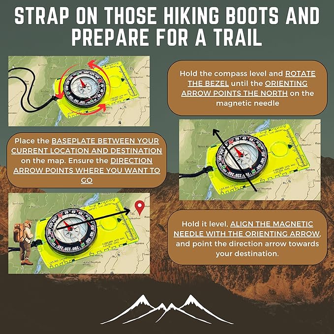 Pack of 2 Orienteering Compass Hiking-Compasses boy Scout Kids- Magnetic Gear Set Navigation map- Brujulas orientacion-Backpacking Camping Hunting Survival.