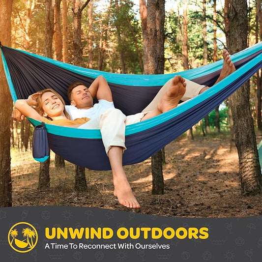 Durable Hammock 500 lb Capacity, Nylon Camping Hammock Chair - Double or Single Sizes w/Tree Straps and Attached Carry Bag - for Travel/Backpacking/Beach/Backyard (Large, Orange & Light Grey)
