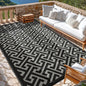 Waterproof Outdoor Rug 6x9 ft, Reversible Plastic Straw Rug, Easy to Clean Patio Rug, Portable Carpet for Patio, RV, Deck, Balcony, Backyard, Picnic, Beach, I-Shaped, Black