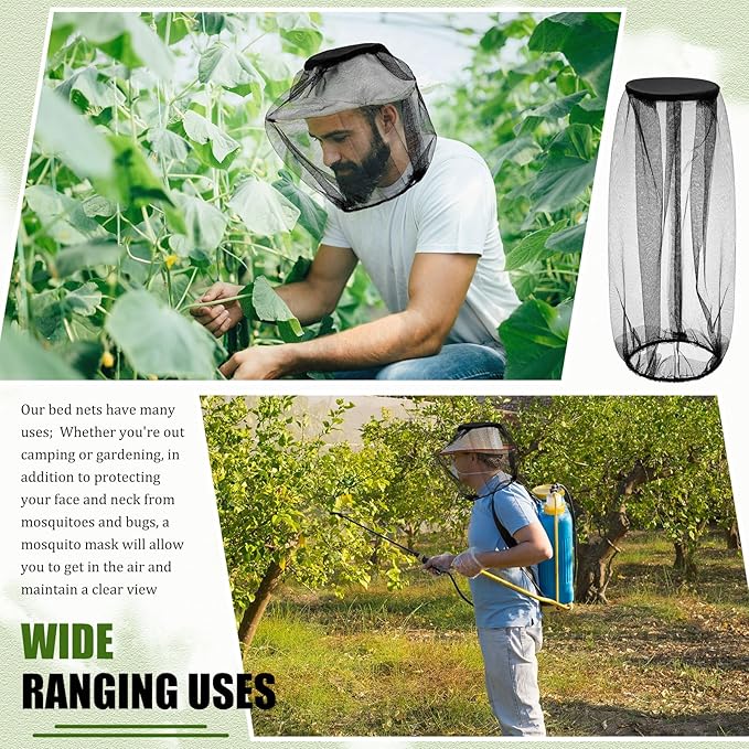 Windyun 50 Pcs Mosquito Net Hat 16 x 20 Inch Mesh Face Netting Mosquito Hats with Netting Bug Net Hat Protecting Face Head Neck Fly Netting Hood for Bugs Biting from Outdoor Activities Hiking Camping