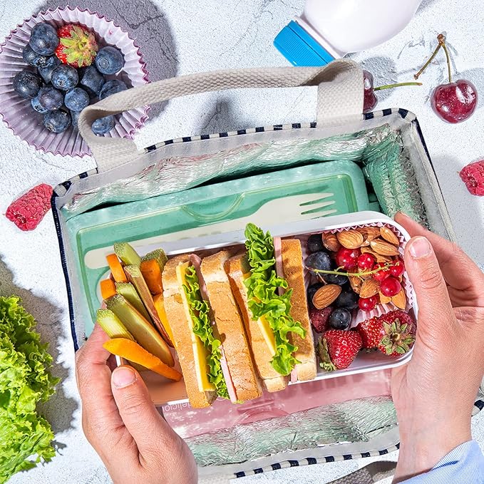 Lunch Bag Insulated Lunch Box for Women Men,Reusable Adult Lunch Tote Bags for Work or Travel (Striped Blue)