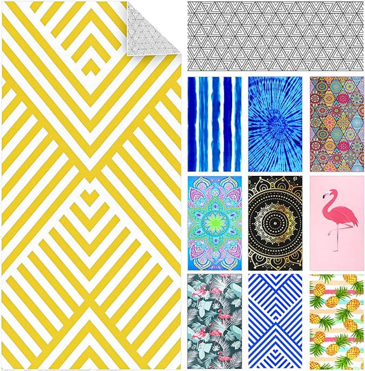 Oversized Microfiber Compact Sandproof Beach Towel Blanket 72"x36" Thin Lightweight Quick Dry Sand Free Large Xl Big Swim Pool Towels Travel Essentials Accessories Vacation Women Adult Yellow Striped