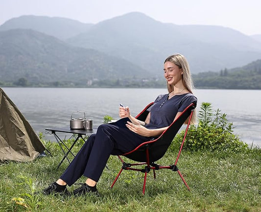 MARCHWAY Ultralight Folding Camping Chair, Heavy Duty Portable Compact for Outdoor Camp, Travel, Beach, Picnic, Festival, Hiking, Lightweight Backpacking (Red)