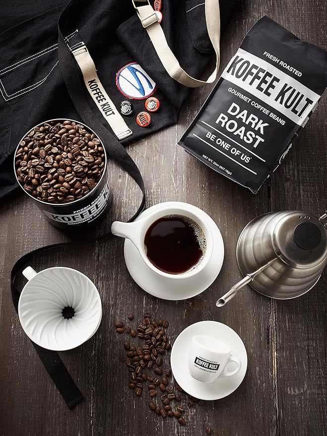 Koffee Kult Dark Roast Whole Bean Coffee, Small Batch 100% Arabica Gourmet Blend, Smooth and Well Balanced, Artisan Roasted in 32oz, Resealable Package.