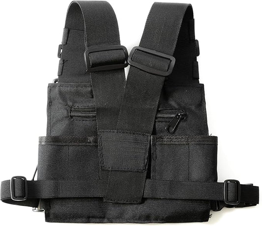 Radio Chest Harness - Over Shoulder Tactical Front Pack Rig Holster Vest w/Strap Belt Bag Pouch Case for Walkie Talkie/ 2-Way Radios, Men Women Accessories Gear Holder Utility Rescue Search