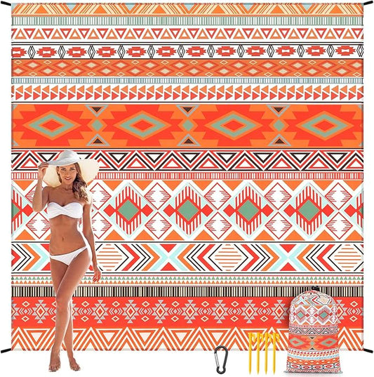 Beach Blanket, Sandproof Beach Mat, Waterproof Quick Drying Lightweight Outdoor Picnic Mat 79"x108" for 2-5 Adults with Pocket for Travel, Camping, Hiking