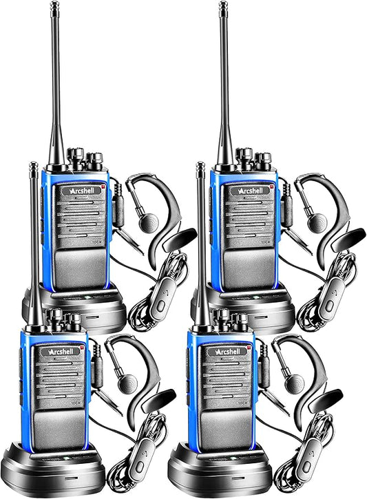 Rechargeable Long Range Two-way Radios with Earpiece 4 Pack Arcshell AR-6 Walkie Talkies Li-ion Battery and Charger included