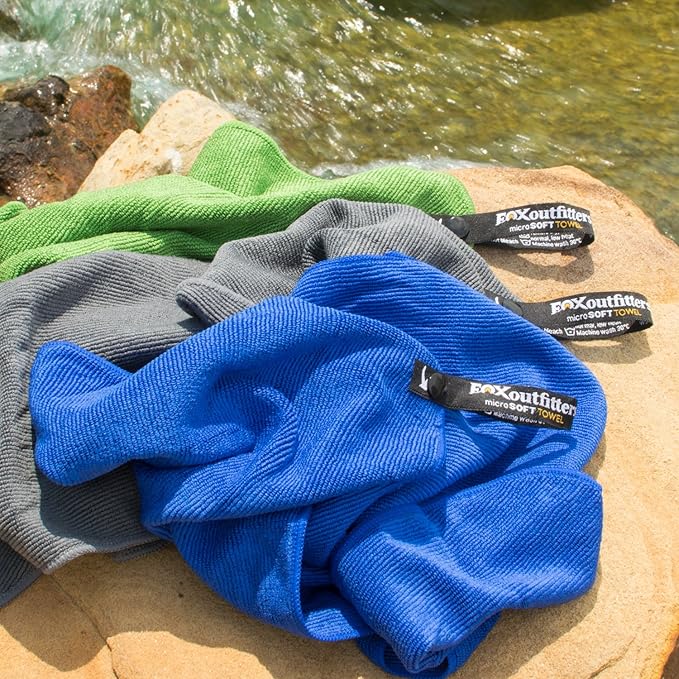 Microsoft Towel - Ultra Compact Soft Dry Microfiber Camping & Travel Towel with Hang Loop Snap. Lightweight & Great for Backpacking, Hiking, Sports. (Grey, Medium)