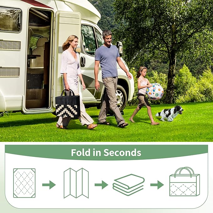 GENIMO Outdoor Rug 4'x6' Waterproof, Reversible Camping Mat, Plastic Straw Rugs for Patio, RV, Camper, Balcony, Backyard, Picnic, Deck (Black & Beige)