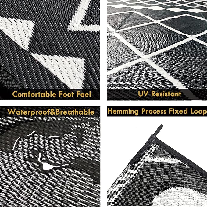 RURALITY Outdoor Rug 5x8 for Patios,Plastic Straw Waterproof Mats for Camping,Porch,RV,Picnic,Reversible,Geometric