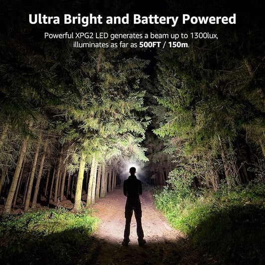 Lepro 320015 Battery Powered Headlamp - 1300Lux Super Bright LED Head Lamp with Red Light, IPX4 Waterproof Headlights for Outdoor Camping, Hiking, Hunting, Power Outages, Emergency, Hurricane, 2 Pack