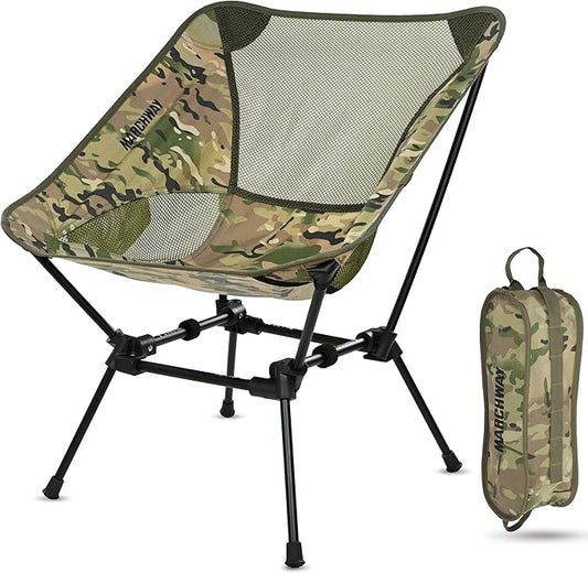 MARCHWAY Ultralight Folding Camping Chair, Heavy Duty Portable Compact for Outdoor Camp, Travel, Beach, Picnic, Festival, Hiking, Lightweight Backpacking (Camo)