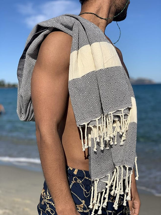 SOLTAKO XXL 2X Turkish Beach Towels - Quick Dry - Sand Free - Oversized Fouta Peshtemal - 100% Cotton - Hand Woven Bath Towel - Light Blanket Camping Sauna Yoga - Gift Set 78"x40"
