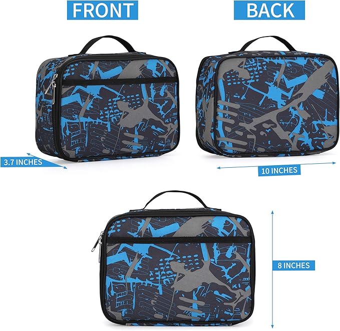 rickyh style Lunch Box with Padded Liner, Spacious Insulated Lunch Bag Durable Thermal Lunch Cooler Pack with Strap for Men Women Boys Girls Adults School Sports Beach Picnic Work Camp,2 Pocket