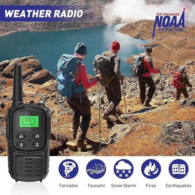 Rechargeable Walkie Talkies,Fvamom Walkies Talkies for Adults with 22 Channels,Long Range Walkie Talkies with NOAA Weather Channels,VOX LCD Display LED Flashlight (Black)