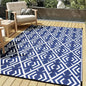 Outdoor Plastic Straw Rug, Waterproof Outdoor Rugs for Patios Clearance, Reversible Area Rug, Large Outside Carpet for Camping, Balcony, RV, Deck, Picnic, Beach (5x8ft Boho/Blue&White)