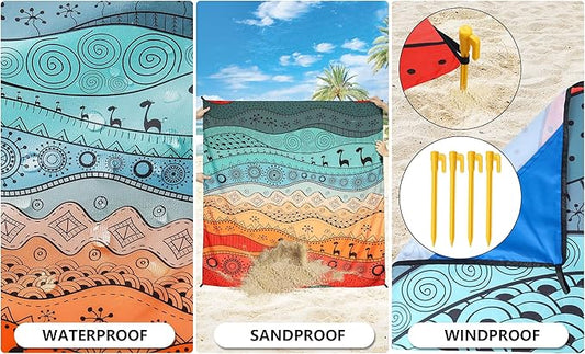 Beach Blanket Waterproof Sandproof Beach Mat 79" X 83" /10'x9' for 2-8 Adults Quick Drying Outdoor Picnic Mat Beach Accessories for Travel, Camping, Hiking